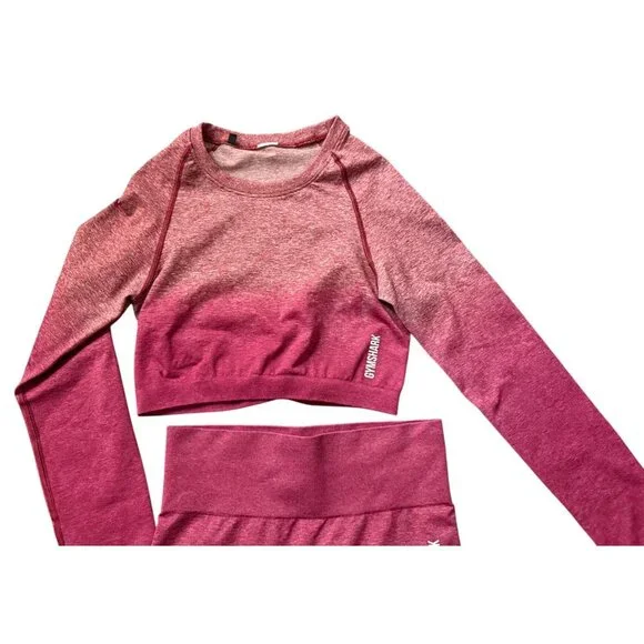 Gymshark Set Adapt Ombre Seamless Leggings & Long Sleeve Crop Top Burgundy Mediu - Picture 13 of 16